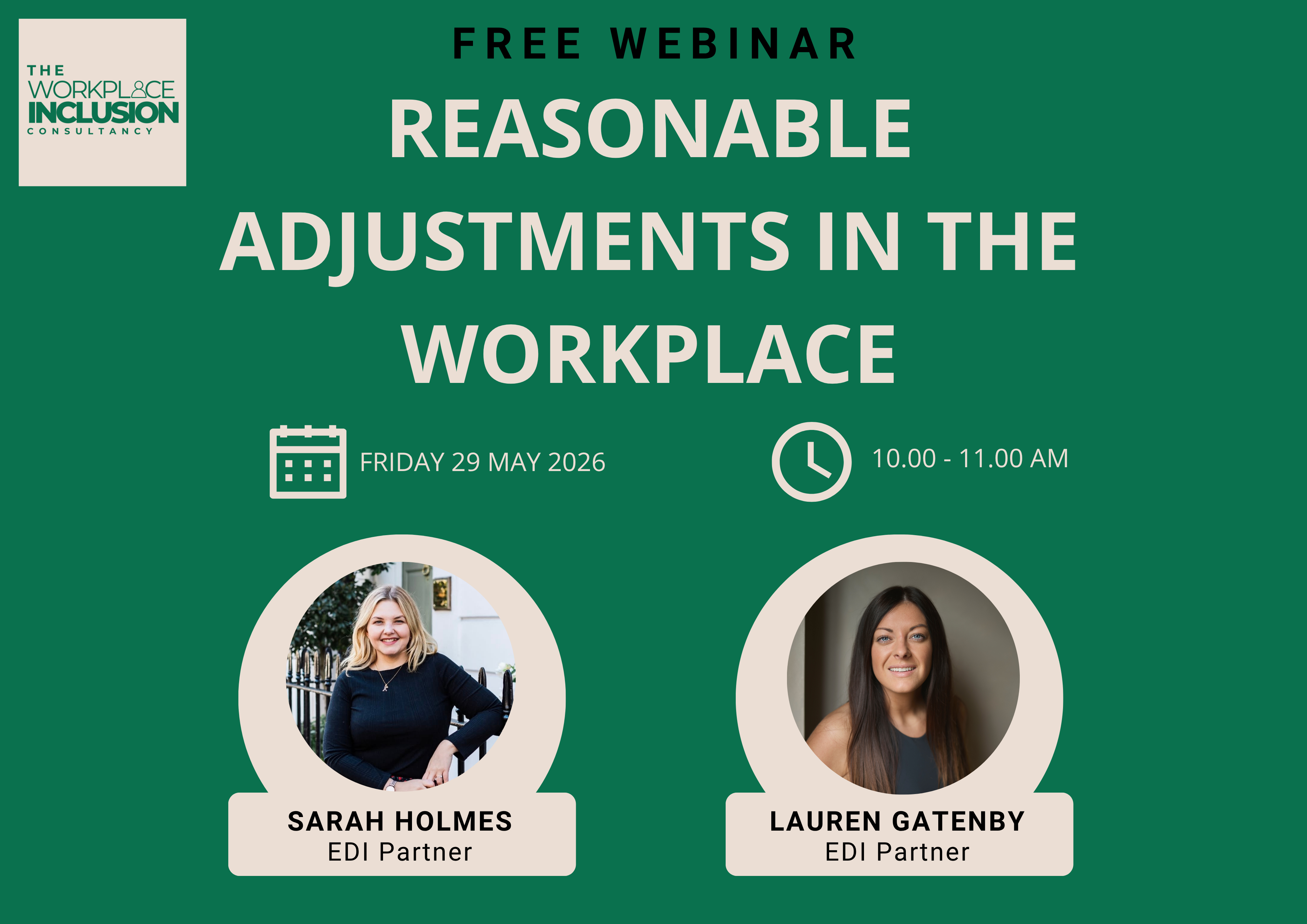 Reasonable Adjustments in the Workplace - Free Webinar, Friday 29 May 2026, hosted by TWIC